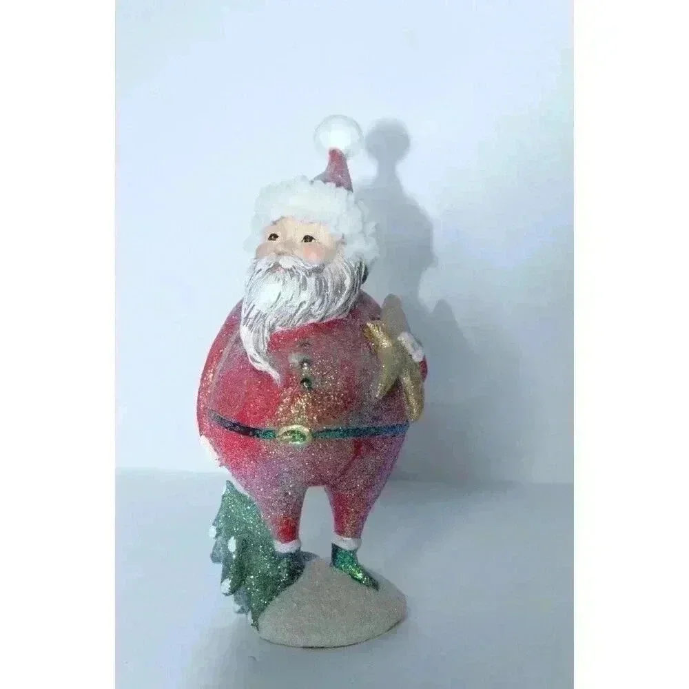 Roman Inc. Santa w/ Star‎ & Tree Glitter Whimsical Distressed BOHO 11 inches NWT